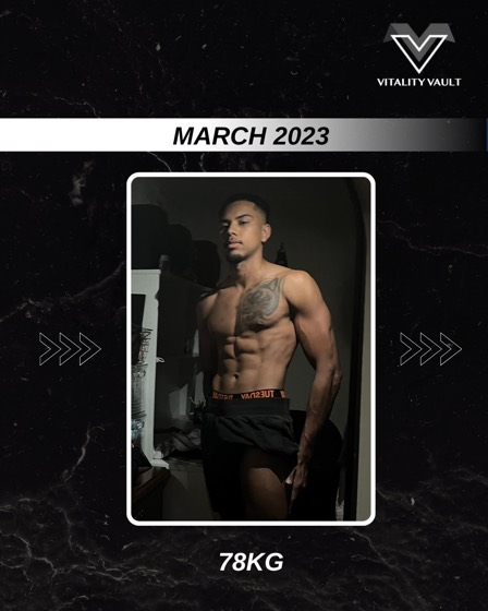Hesh in March 2023 at 78 kg