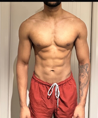 Client 74.9 kg down to 71 kg over 8 weeks, after